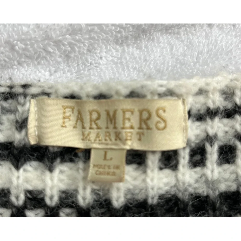 Farmers Market Womens Large Black White‎ Striped Chunky Knit Sweater L wool mix